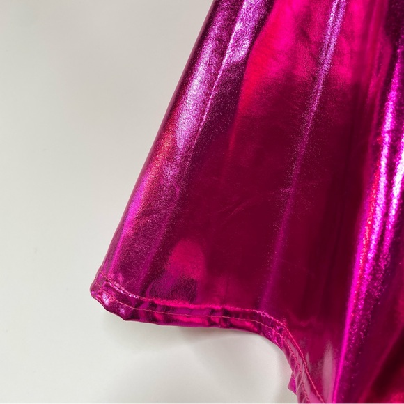 Hot Pink Metallic Futuristic Festival Cybercore Mini Skater Skirt Zenon Costume - Picture 5 of 6